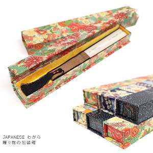 교토 와가라 롱 슬림 선물 케이스 [일본 출고 자석 케이스 일본 패턴 하드지 부채 비녀 붓 고급 포장 상자 기프트]
