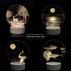 ★SALE★ Moonlight Mood light 램프 액자 [은하수 달빛 일루션 LED 무드 등 조명 그림 액자 고양이 순록 보름달 고래]