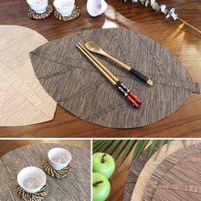 leaf 식탁 테이블 매트 [일본출고 pvc 방수매트 나뭇잎 아플리케 장식 찻잔 깔개 4color] - 3차재입고